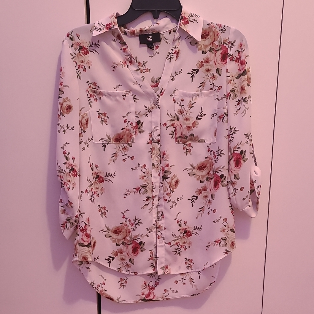 Iz Byer Floral Blouse - Pink and Cream